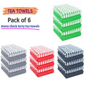 100% Cotton Terry Tea Towels Pack of 6 Egyptian Mono Check Superdry Soft Professional Hotel Quality Kitchen Dish Cloth Long-lasting Water Absorbent Reusable Washable Kitchen Cleaning Long-lasting Water Absorbent Reusable Washable