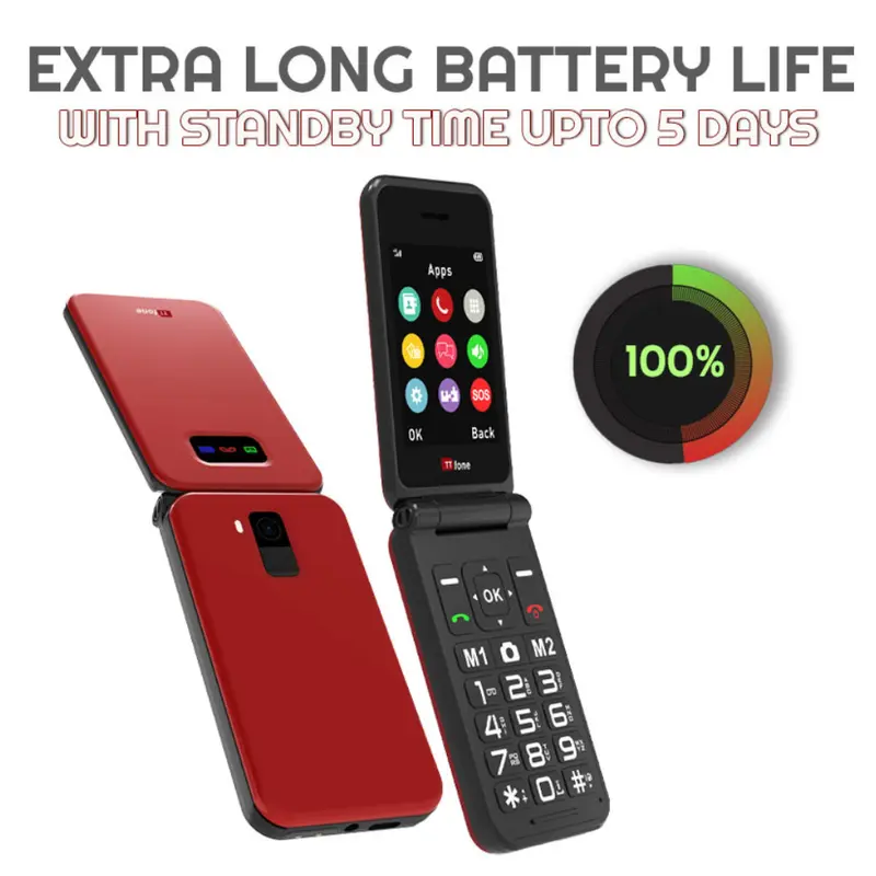 TTfone Black TT760 Flip 4G Mobile with USB C Cable, EE SIM 4