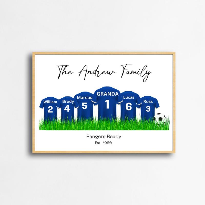Personalised Football Family Print / Glasgow Rangers FC Inspired / Personalised Family Print / a5 a4 a3 / Unframed / Fast Delivery Decor Decoration Wall Poster Room Ornaments posters Artistic Photo 2