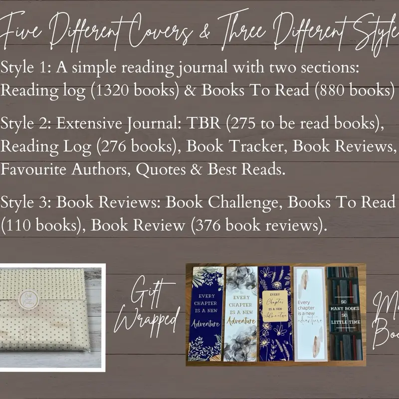 Reading Journal 5 Different Covers To Choose From & 3 Different Styles. Custom Book Journal. 1