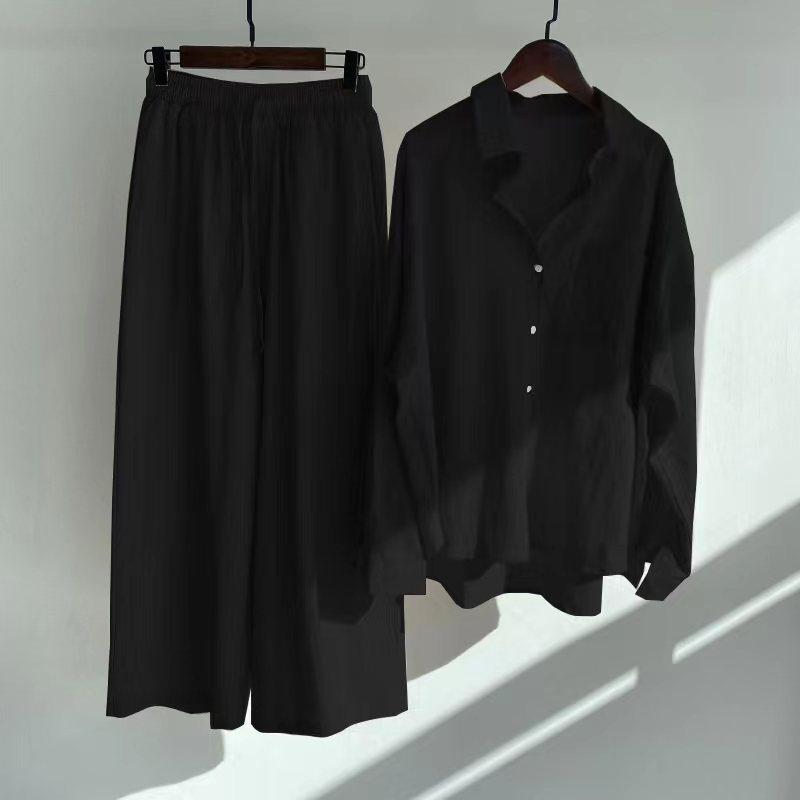 Autumn Women's Clothing 2025 New Fashionable Retro Cotton Linen Shirt High Waist Loose Long Sleeved Lace Up Pants Two-piece Set 7