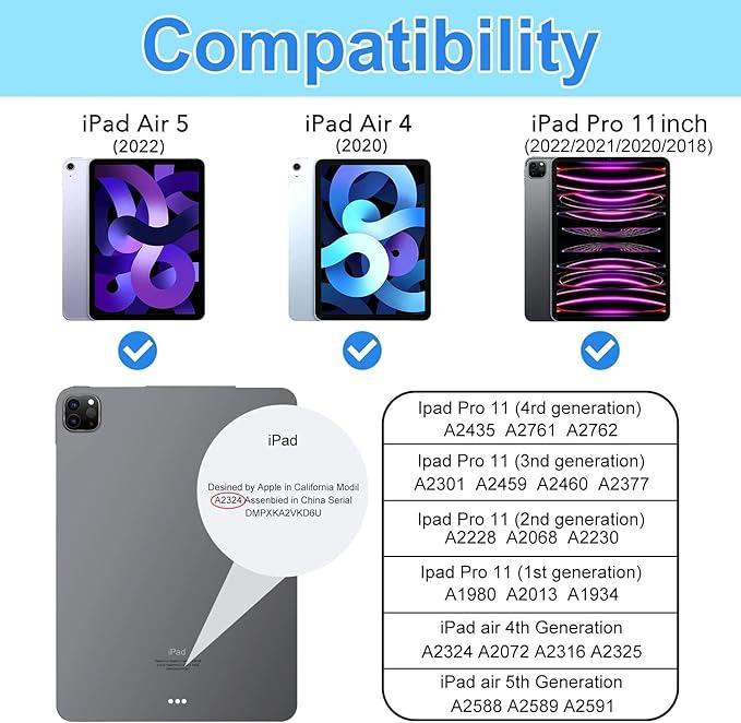 2 Pack Screen Protector for iPad Air 5th 2022 / iPad Air 4th 2020 10.9-inch and iPad Pro 11 Inch All Models, Tempered Glass, Face ID Compatible, 9H Hardness 1