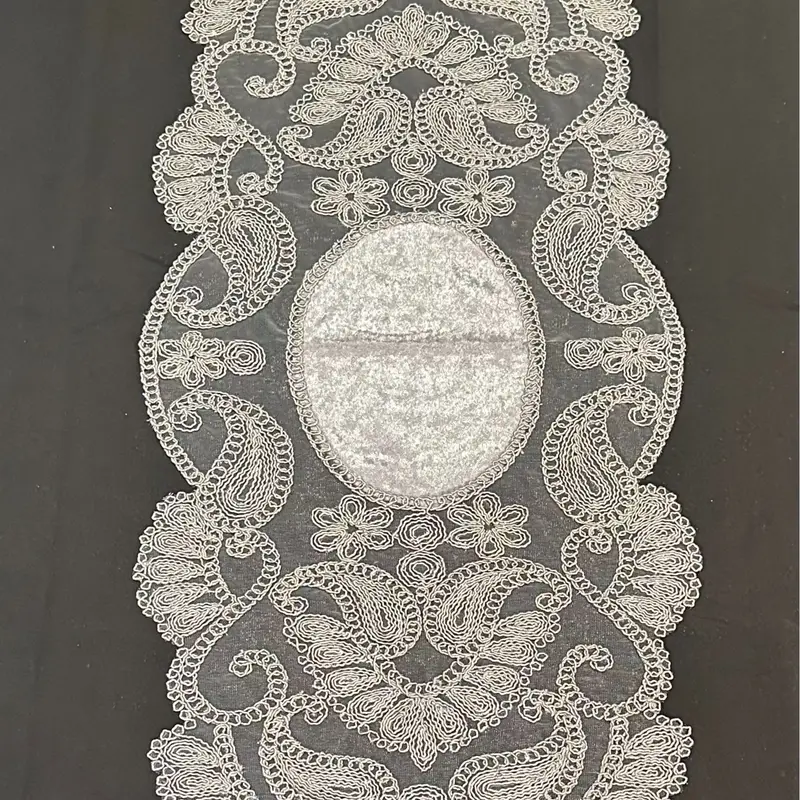 (102) 5pc Doilies Set | Colour: Grey | Sizes: 1 Large, 1 Medium, 1 Small, 2XS | Velvet, Lace, Embroidered | Home Decor, Table Runner, Weddings, Gifts | Crochet, Gifts 4