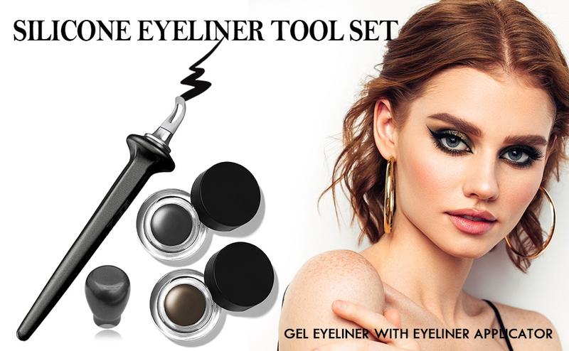 Product Introduction of Eyeliner Applicator Kit, Eyeliner Tool with Eyeliner Cream Black Eyeliner Gel Reusable Silicone Eye Liner Applicator Waterproof Eyeliner Easy No-Skip (eyeliner tool +black eyeliner creams) 0