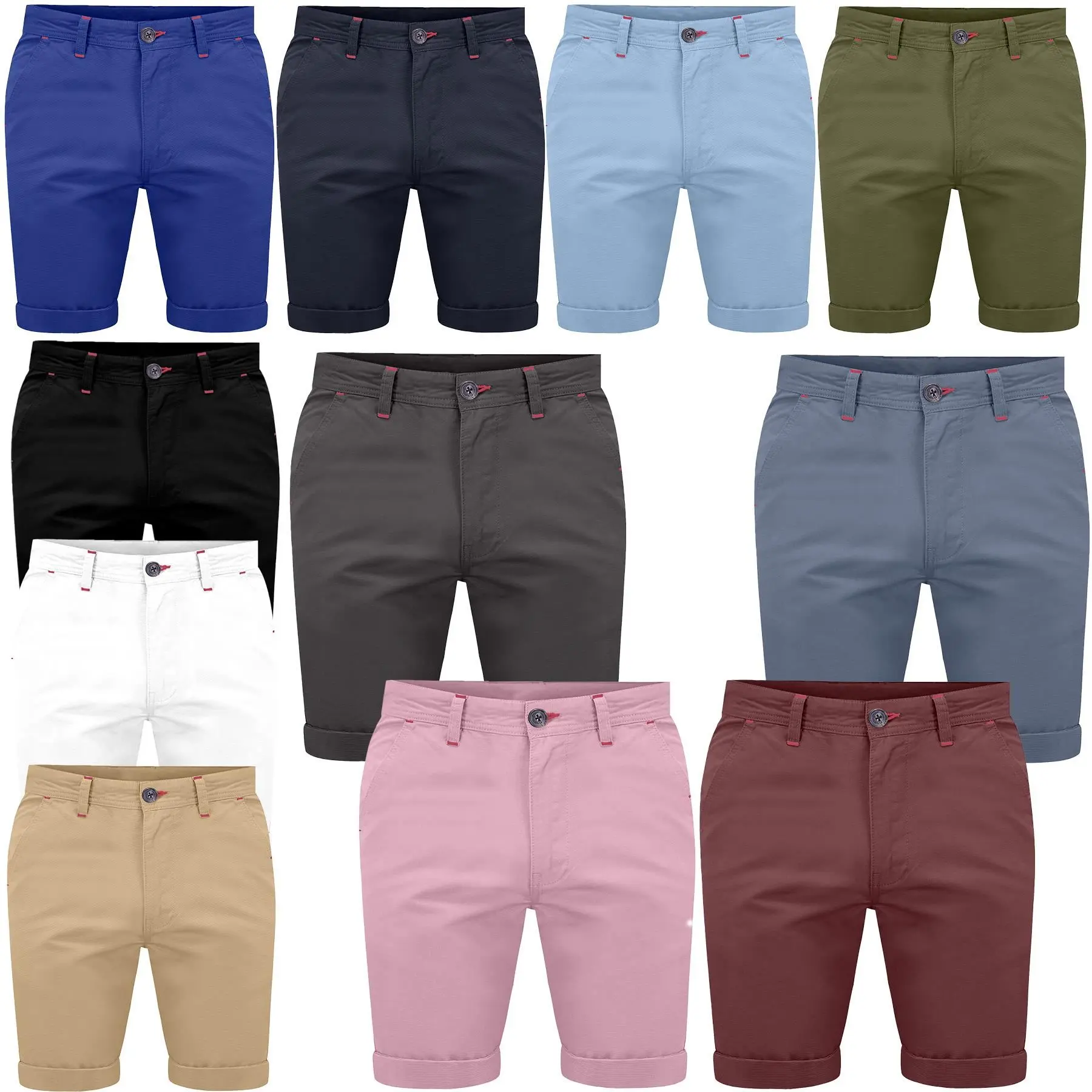 Mens Slim Fit Super Stretch Chino Shorts Summer Cargo Casual Detail Stitched Relaxed Fit Half Pants 30-40 Cotton Menswear