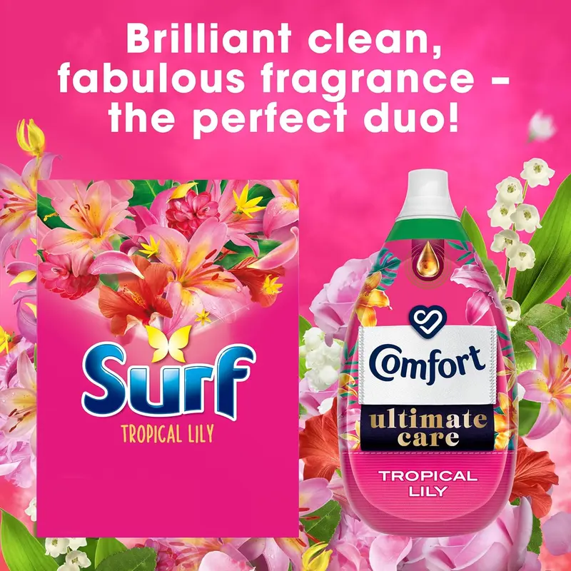 Surf Tropical Lily Washing Powder joy-infused fragrance with natural essential oil lasting up to 12 hours in wear for brilliantly clean laundry every time 130 washes 6.5 kg 4
