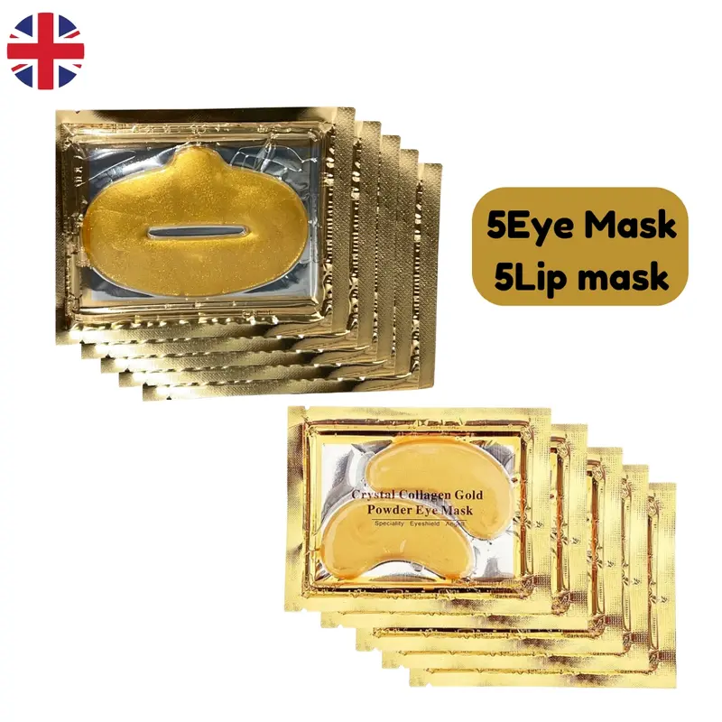 5 Pairs Each Lip Masks & Eye Mask, Power Crystal Gel 24K Lip Eye Mask. 0
