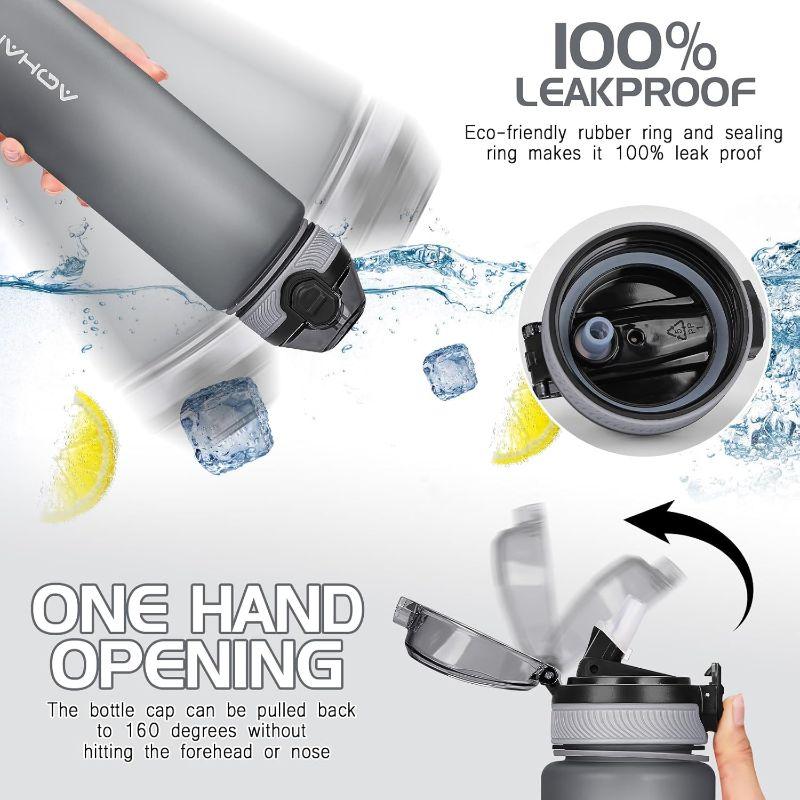 Water Bottle 1L with Leak Proof Flip Top Lid, BPA Free Sport Drinking Bottle with Straw, Dishwasher Safe Water Bottle Non-Toxic Water Jug with Carrying Strap 2