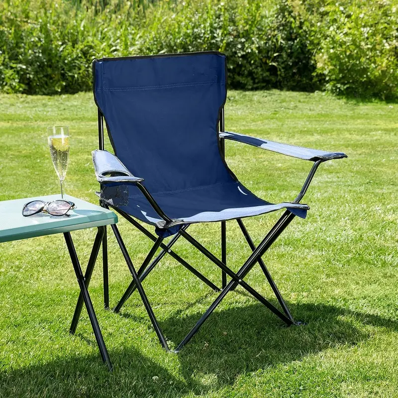 Blue Camping Chair Lightweight Folding Cup Holder Carry Bag 100kg Capacity 1