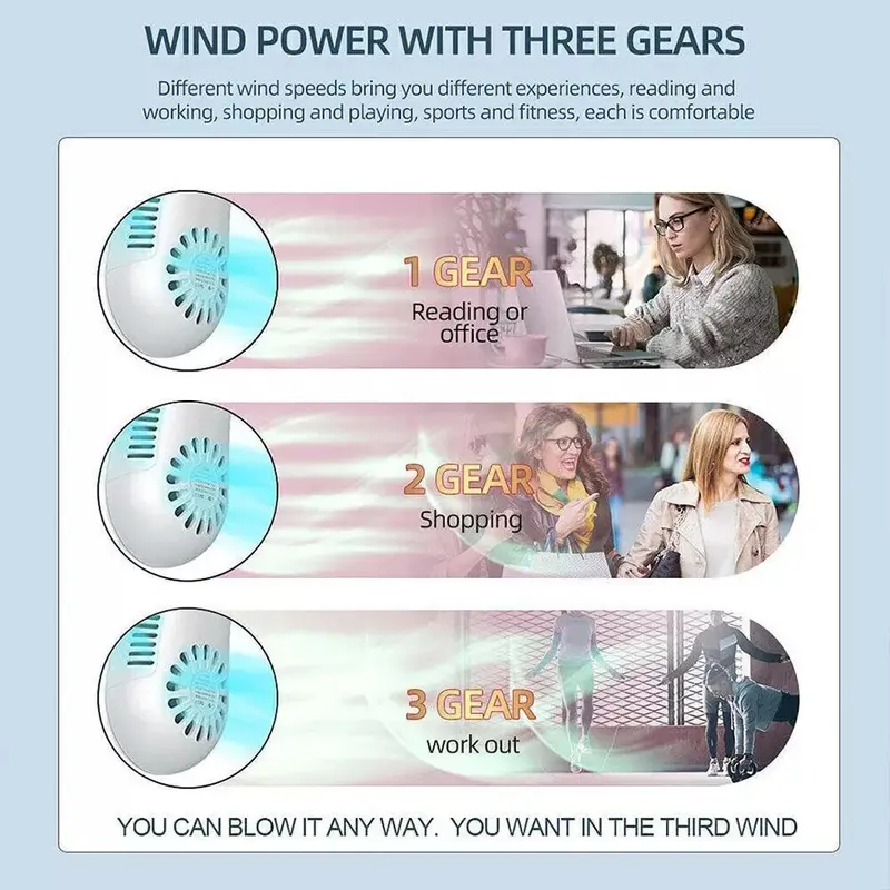 6000mAh Portable Neck Fan Hands Free 3 Speeds Hanging Neck Fan Rechargeable UK 5