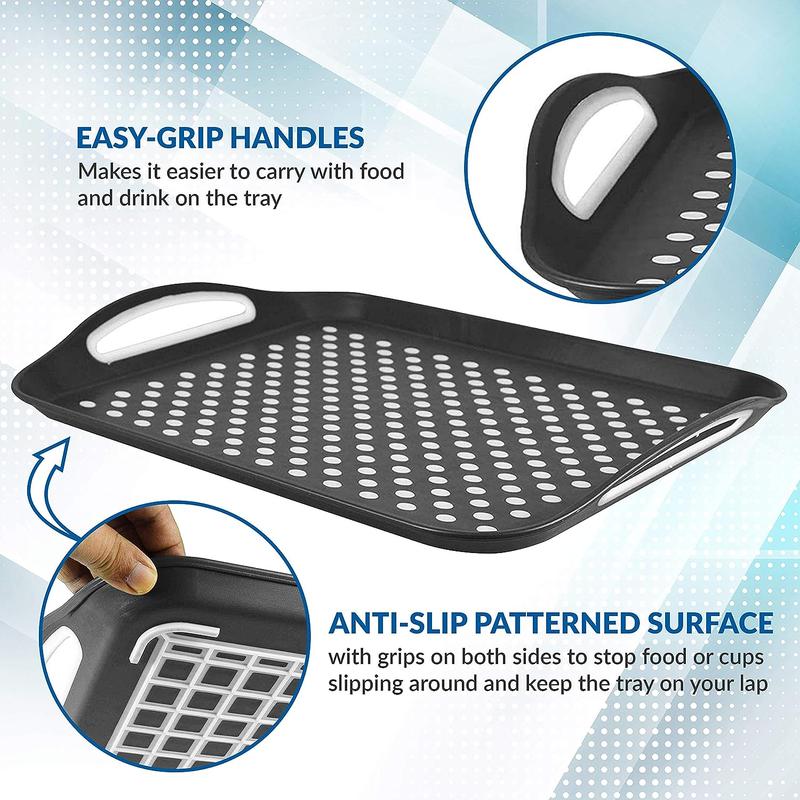 2x Anti-Slip Top and Bottom Plastic Serving Tray with High Grip Rubber Surface 2