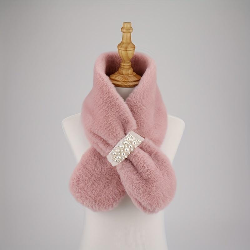 Autumn And Winter Warm Scarf Pearl Fur Neck Warm Plush Scarf Elegant Scarf Scarf Women Autumn And Winter Pearl Fur Plush Neck Imitation Rex Rabbit Fur Warm Thick Pearl Buckle Cross Versatile Christmas Valentine'S Day Holiday Gift 6