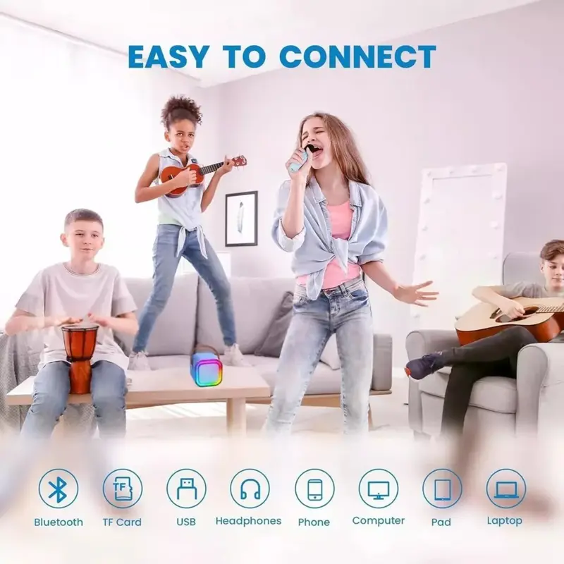 Mini Karaoke Machine Kids with 2 Microphone Portable Bluetooth Speaker with LED, Birthday Gift, Christmas Gift, Children Gift Audio Wireless Adjustable Button karaoke  machine mini karaoke Connection Ktv 6