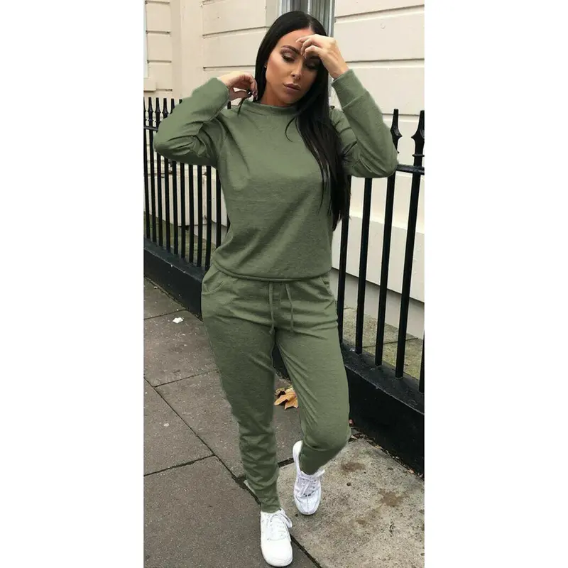 Ladies Long Sleeve Plain Lounge Wear Set Casual Comfy Two Piece Womens Tracksuit 3
