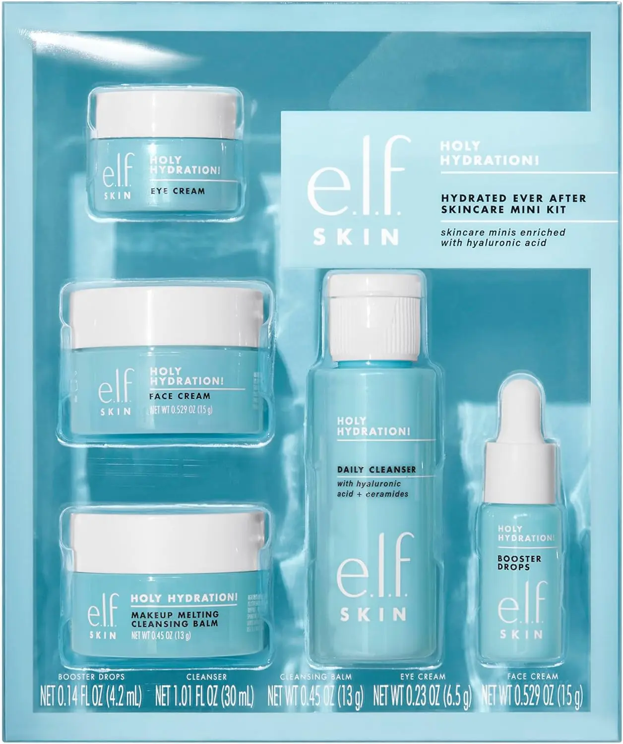 e.l.f. SKIN Hydrated Ever After Skincare Mini Kit - Cleanser, Makeup Remover, Moisturiser & Eye Cream - Moisturize, Moisture