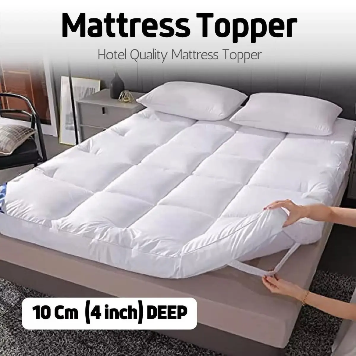 Hotel Quality Mattress Topper 10cm / 4 Inch Extra Thick Deep Toppers Single Double King Super King Bed Size - White