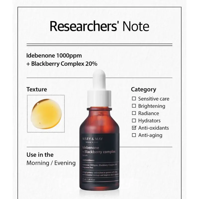 MARY & MAY Idebenone + Blackberry Complex Serum Antioxidant Anti-Aging Rejuvenating 3