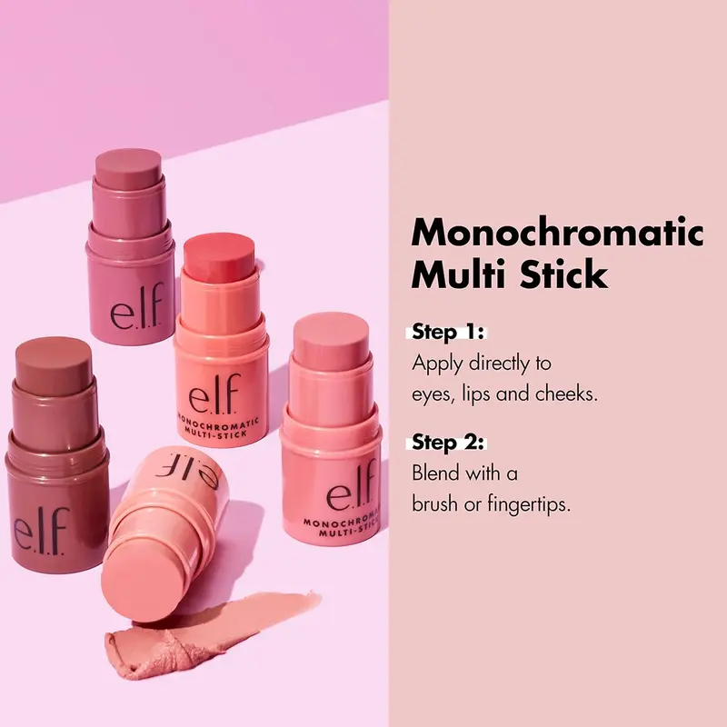 e.l.f. Monochromatic Multi Stick, Luxuriously Creamy & Blendable Colour, For Eyes, Lips & Cheeks, Glistening Peach, 0.155 Oz (4.4g) Blush Lightweight 2
