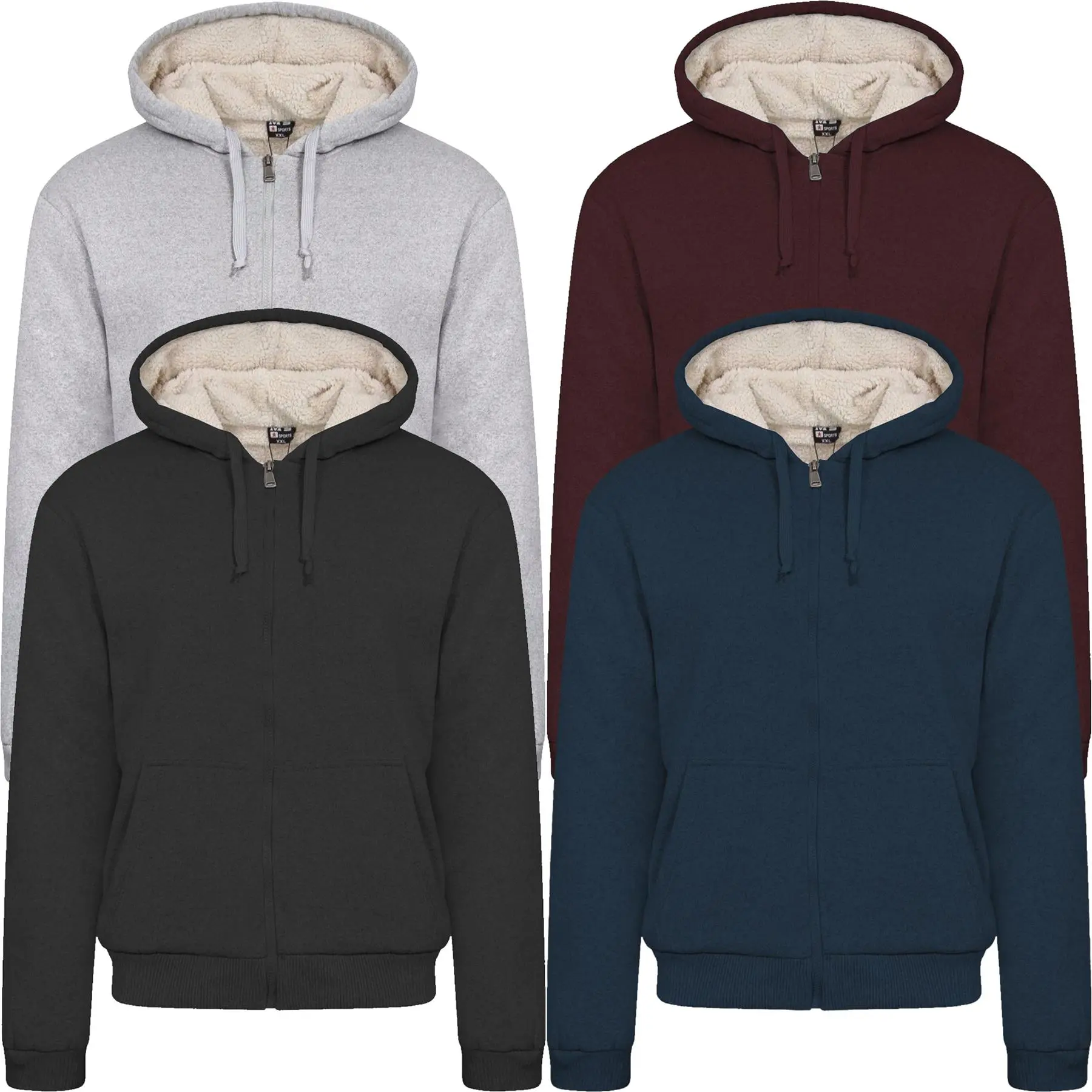 Mens Fur Lined Hoodie Jacket Padded Sherpa Fleece Hooded Winter Plain Zip Thick Casual Menswear