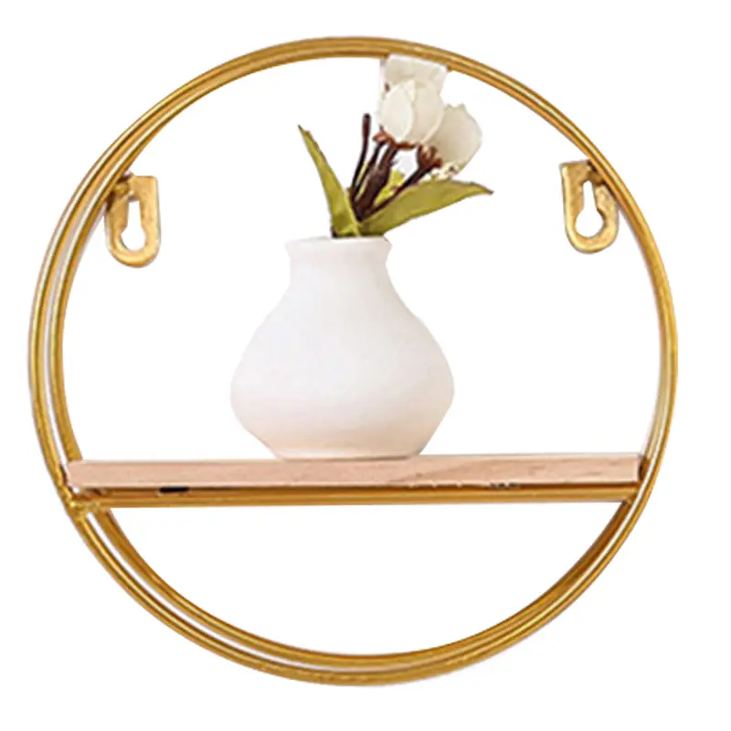 Livingandhome Gold Wall Shelf Circle Shape – Space-Saving Metal Storage Rack for Keys, Plants, Décor 4