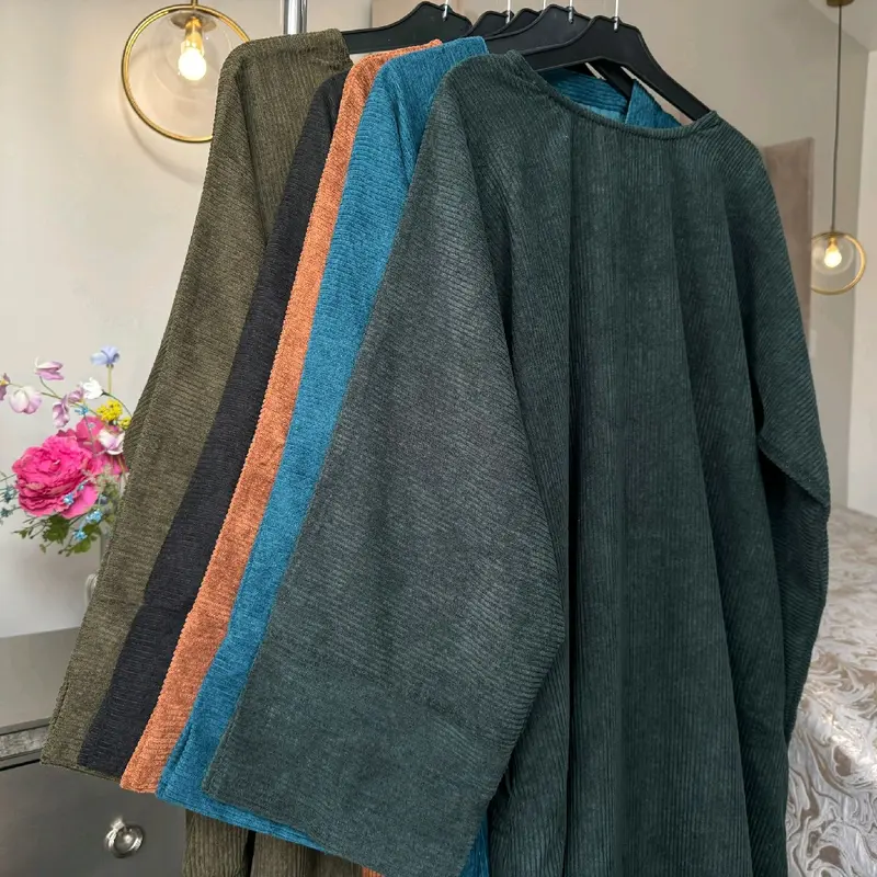 Winter Closed Corduory Abaya with Pockets, Hijab and Belt for Women lover 3