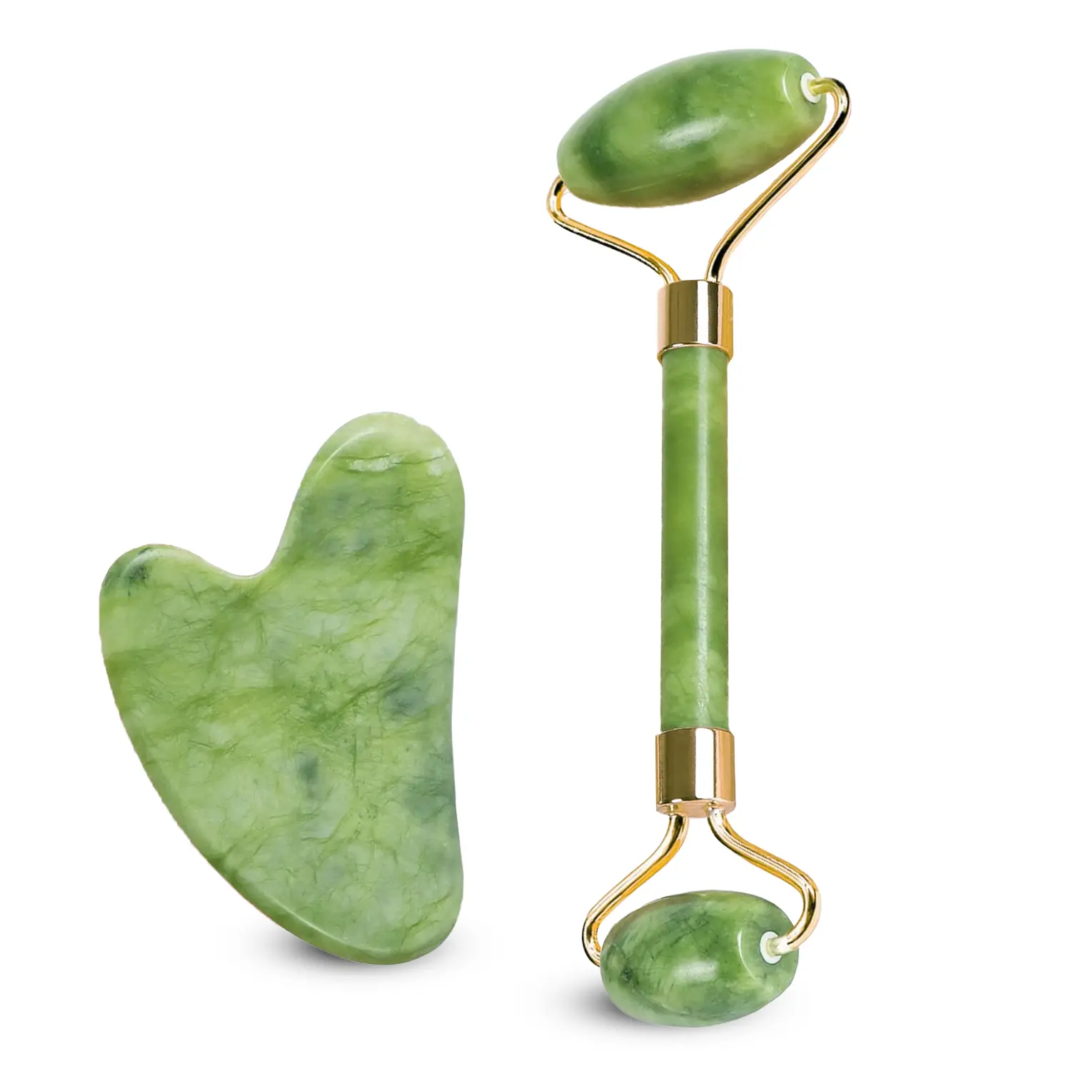 Gua Sha Stone & Jade Face Roller Set - Anti Aging Jade Gua Sha Face Massage Tool for Wrinkles- Eye Roller for Dark Circles and Puffiness - Organic Face Rollers for Women & Men- Jawline Shaper Stone Facial Guasha Gentle Skincare Rejuvenating