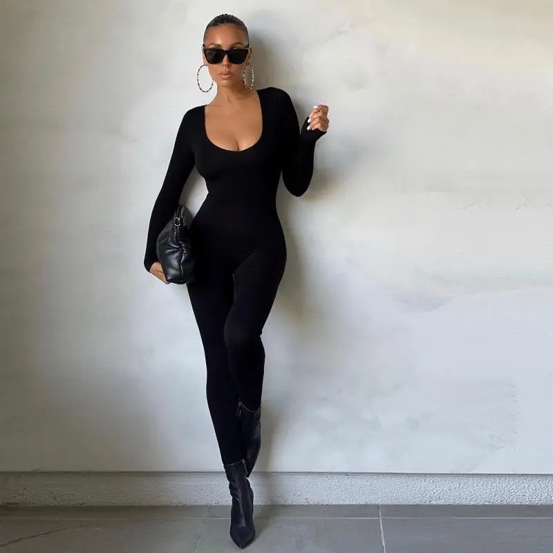 2024 New Womens Basic Solid Long sleeve Sports Jumpsuit,High waist Square Neck Bodyycon Jumpsuit for youga gum workout,ladies sporiwuear clothing for all seasons Bodysuit Womenswear Bodysuit Bodysuit 3