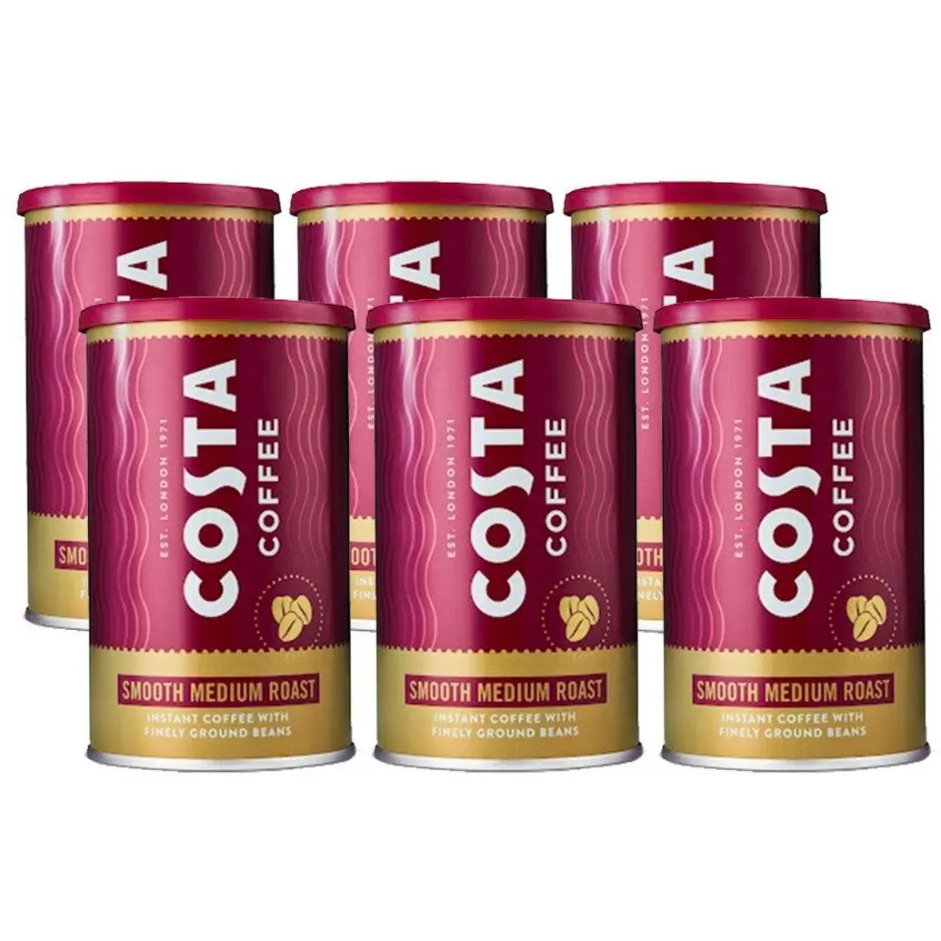 Costa Coffee Smooth Medium Roast Instant Coffee 6 x 100g - Perfect Beverage for Coffee Lovers
