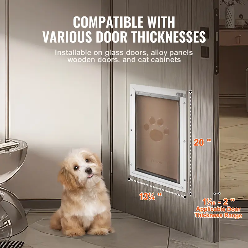 VEVOR Pet Door, 13.27" x 20.04" Aluminum Frame with Lock and Flap System, Weatherproof Doggy Door, Easy to Install in Interior or Exterior Doors, Pet Door Suitable for Cat Doggie Kitties (White-L) 3