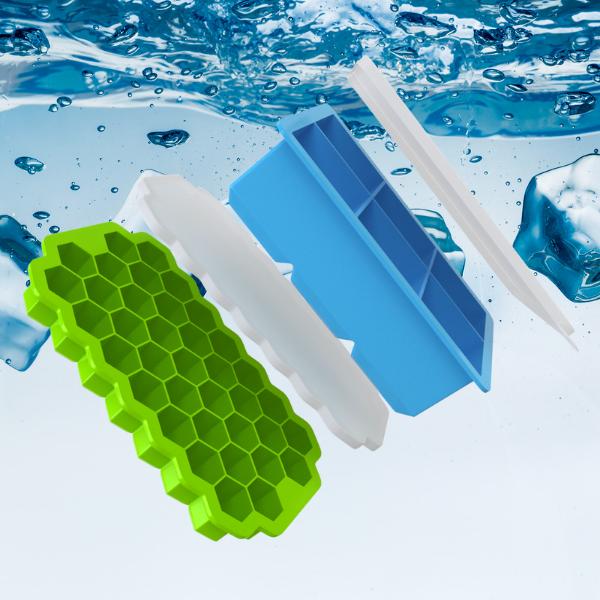 HOMESSENTIALS Silicone Ice Cube Trays with Lids Pack of 2 - Easy Release, Food-Grade, Spill-Proof, Odourless, Stackable & Dishwasher Safe Kitchen Utensils icecubetray 7