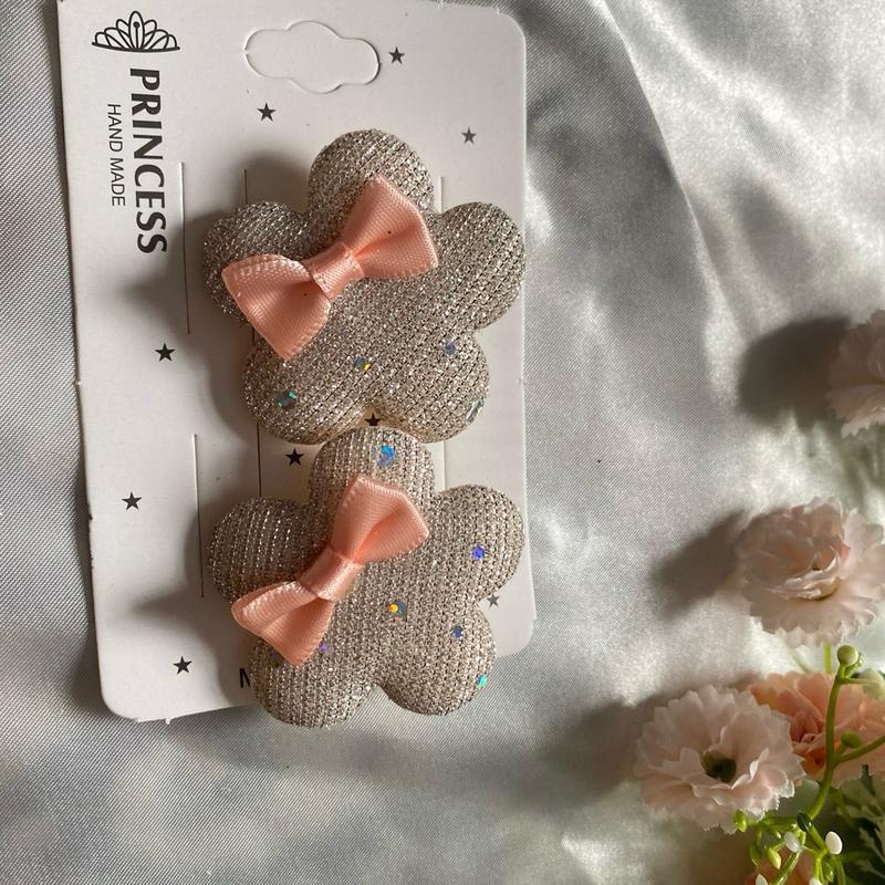 Flower shaped soft shiny bow style Pair of hair pins for girls fashion 6 colours 8