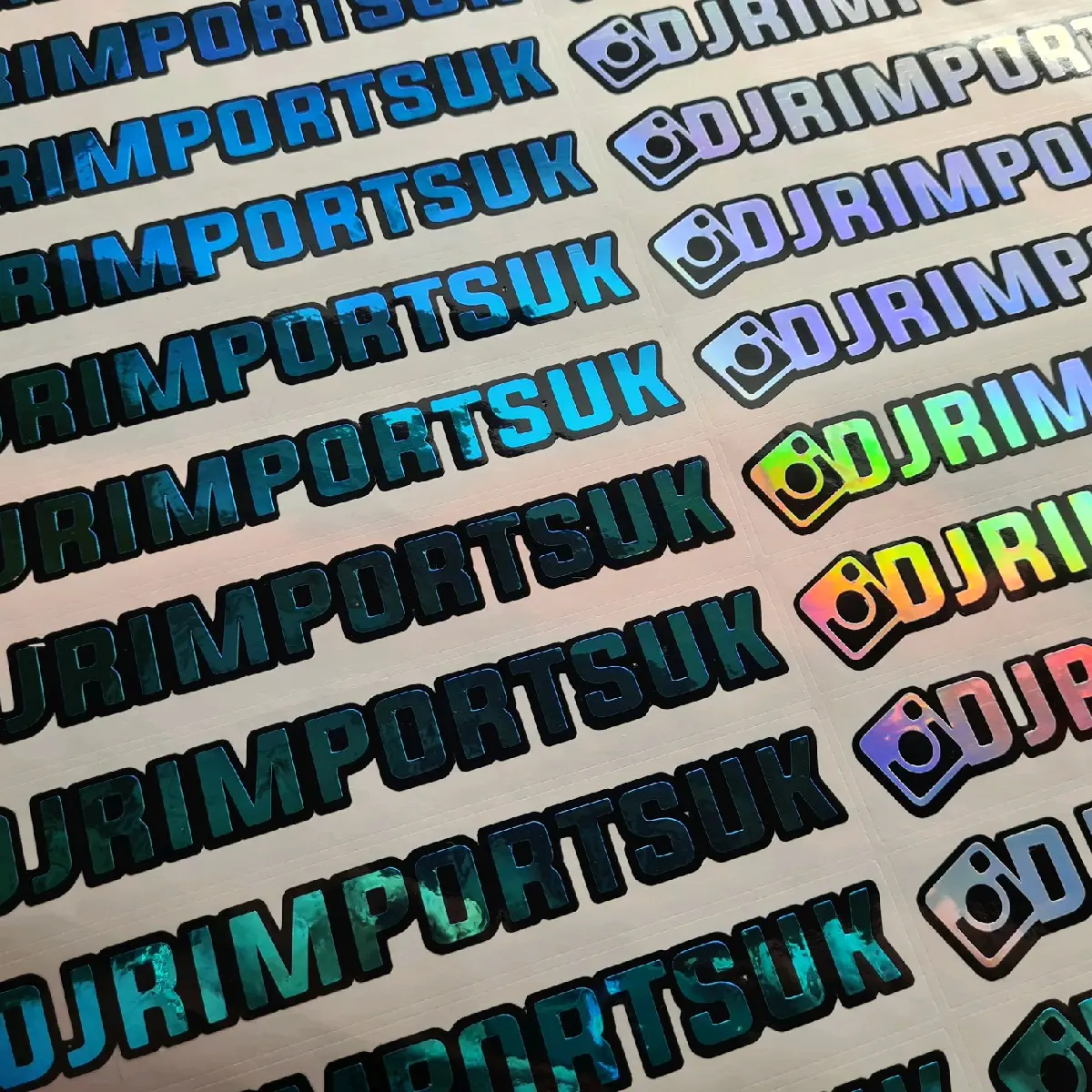 vinyl social tags graphics. oil slick holographic and chameleon chrome