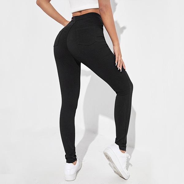 Elengatine Women's Trendy High Waist Black quality leggings,Solid Color Minimalist Skinny Pants, High Elasticity Slim Fit Trouser,Ladies Casual Clothing for Indoor Outdoor Wear Basic Comfort Bottom Comfortable jean shorts Womenswear Nylon Causal Style 4
