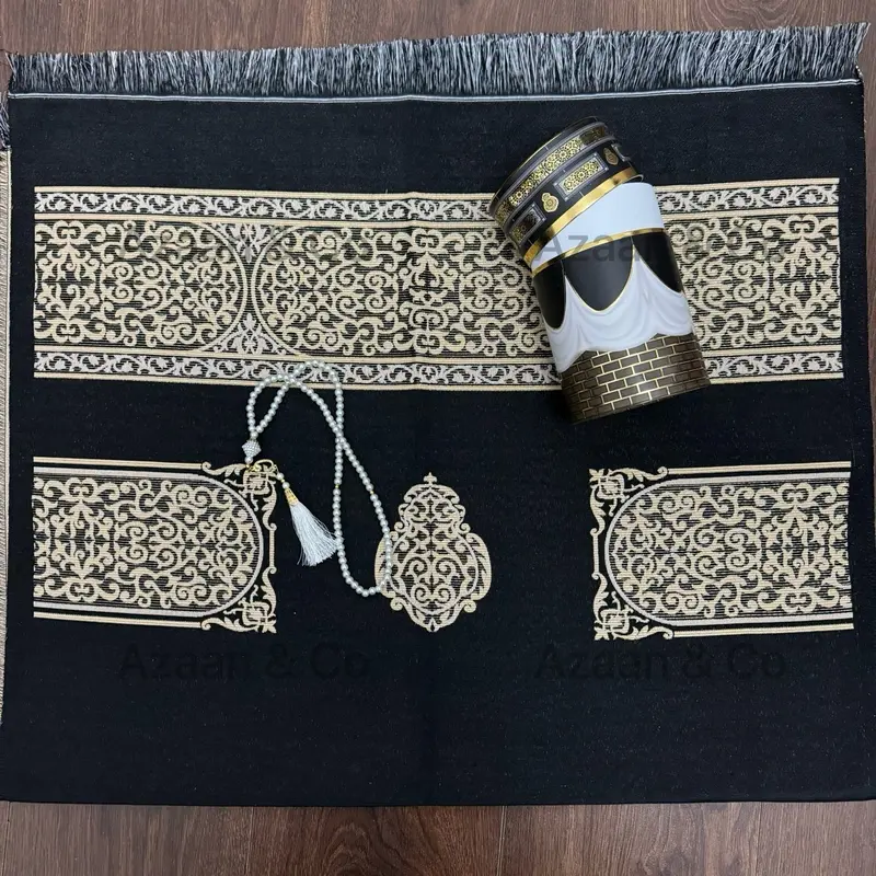 Kaaba Box Gift Set Door Pattern Prayer Mat & Tasbeeh Travel Mat in a box Muslim Islamic Gift Janamaz Salah Namaz soft prayermat prayermats heart prayerrug 0