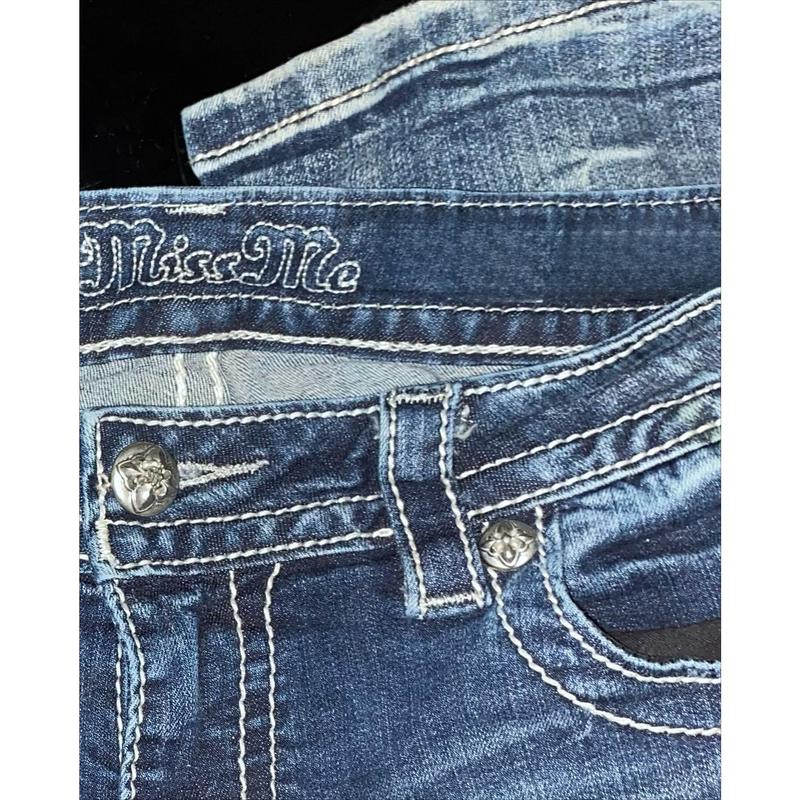 Y2K Fashion Retro Punk Llow Waist Bootcut Jeans Women Harajuku Wings Graphic Embroidered Pocket Pants Gothic Blue Denim Trousers Womenswear Bottom Streetwear Comfort 5