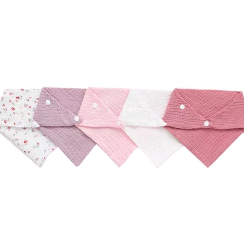Set of 5 Muslin Bandana Style Dribble Bibs for Teething Babies 7