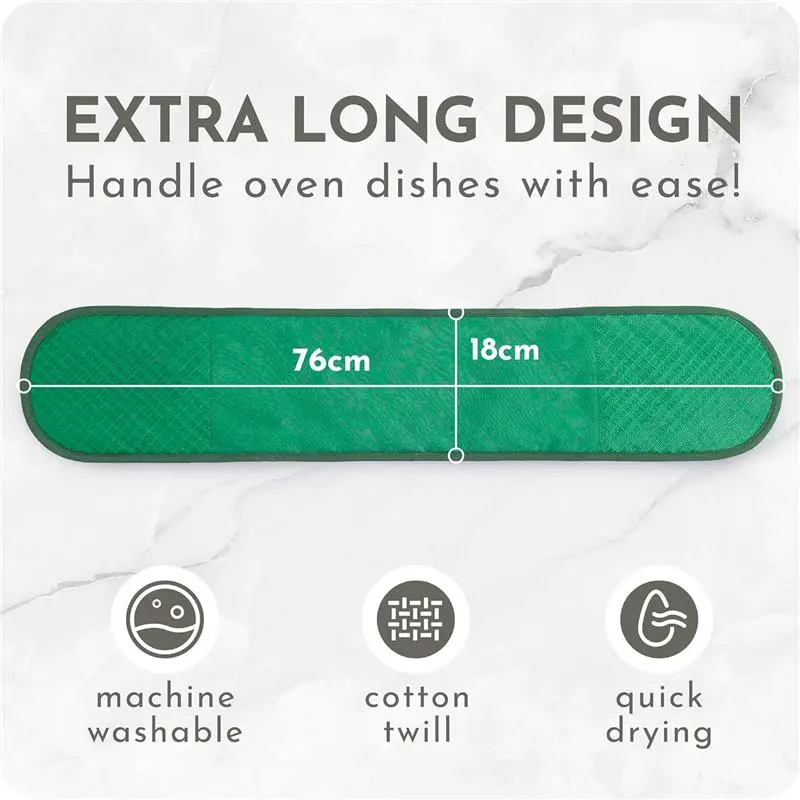 Green Double Oven Gloves | Maximum Heat Resistant Protection | Double Oven Mitt With Silicone Non-slip Design | Machine Washable Thick Oven Glove Home & Kitchen Accessories. Bakeware Cover 3