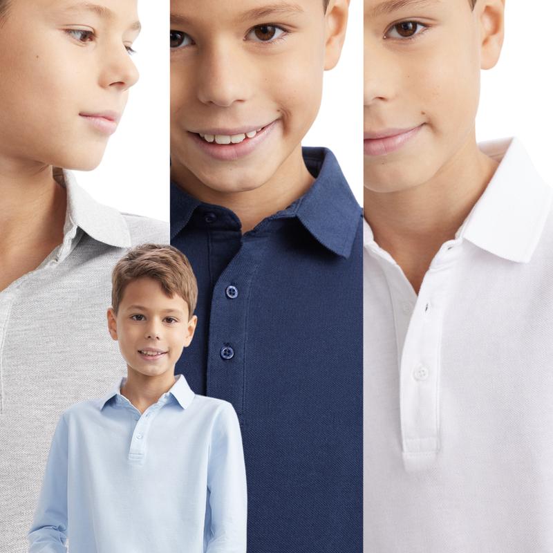 Boys School Polo Shirt Childrens Plain Long Sleeve 7-12 Years | Blue | SALE 4