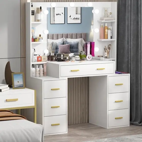 NEW SPACIOUS VANITY / DRESSING TABLE WITH LIGHT MIRROR ( LIGHT IS ADJUSTABLE IN 3 TONES )