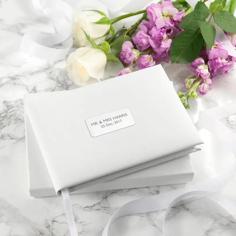 Personalised White Leather Wedding Guest Book 6