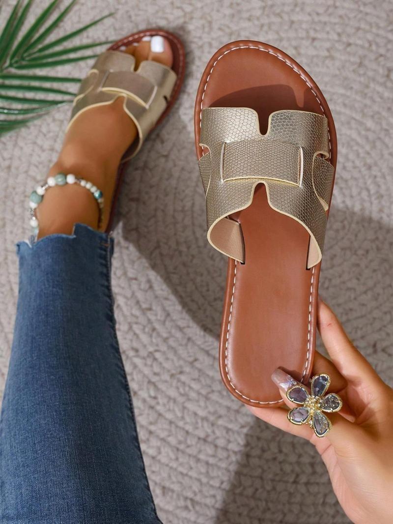 Product Introduction of Women's Fashionable Plain Color Slide Sandals, Casual Comfortable Flat Sandals for Beach Vacation, All-match Commuter Shoes for Work & Daily Wear, Shoes for Women Footwear Summer 8