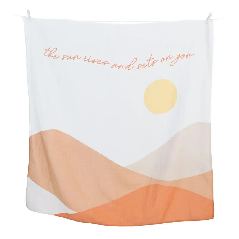 Lulujo - Single Cotton Swaddle & Cards Gift Set - Sun Rises 1