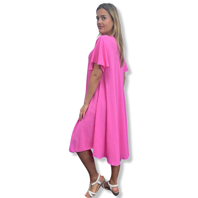JCUKOUTLET SWING MIDI DRESS LARGE CIRCLE HEM V-NECK FLUTTER SLEEVES LADISE FASHION SUMMER DRESS RELAXING FIT ONE SIZE FITS ALL 10-22 PLUS SIZE MIDI DRESS 7