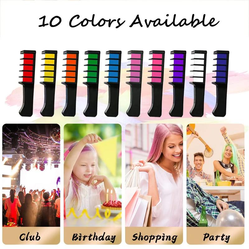 10 Pieces Non Permanent Temporary High Quality Colour , Non Toxic & Wet or Dry Hairs Temporary Hair Chalk, Washable Color Hair Comb, Rainbow Hair Dye Chalk Comb for Birthday Masquerade Cosplay DIY Decorate Best Christmas Gift For Kids Girls, Boys & Adults 3