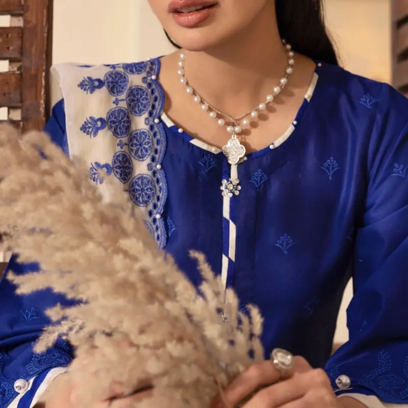Royal blue ’Schiffli’  cotton Ladies suits. 4
