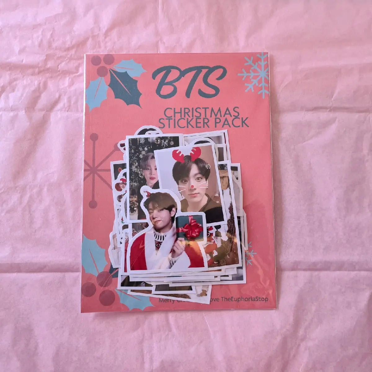 BTS KPOP Christmas Sticker Pack | 5 10 15 20 30 or 40 Stickers | Die cut glossy vinyl stickers for BTS Army RM Namjoon Jin SUGA Yoongi JHope Hobi Jimin V Taehyung Jungkook | KPOP Gifts and Merchandise