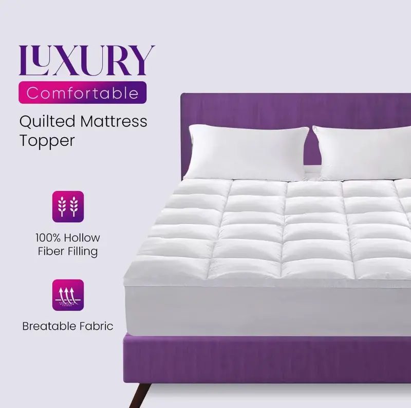 Microfiber Mattress Topper, Hypoallergenic,Firm,Luxury,Comfortable and Affordable, Bed Topper for Back Pain or Side Sleepers. machine wash washable warm flat weave topper sale mattress  love 4