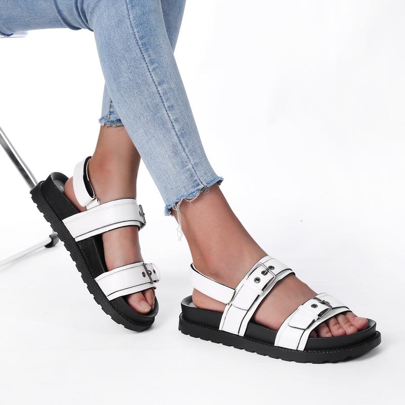Product Introduction of SHOOFANZ Women's Double Buckle Flat Sandals Women's Fashion Comfortable Summer Shoes Women's Outdoor Non-slip Sandals Ladies Fashion Casual Slippers 10