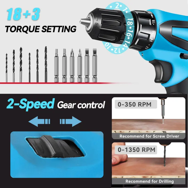 2 Battery 12V Cordless Drill Combi Driver High Power Electric Screwdriver Set UK 5