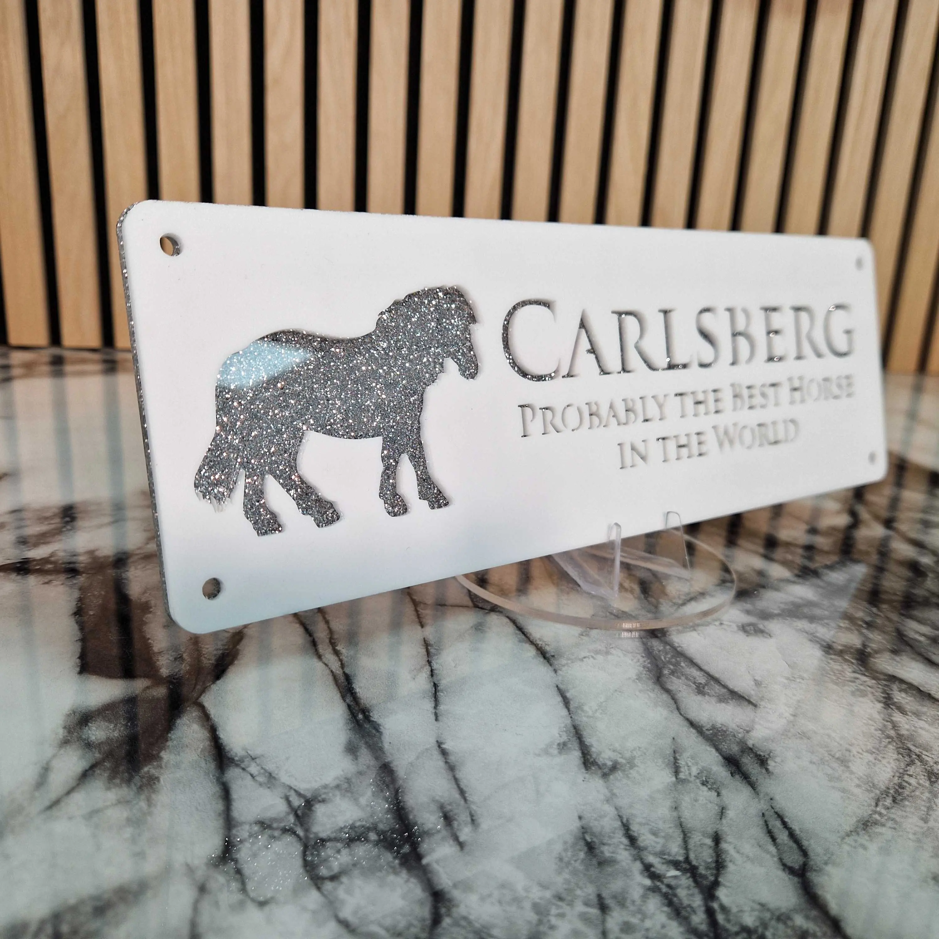 LIMITED EDITION Silver Glitter and White Horse Stable Name Sign Personalised just for you!